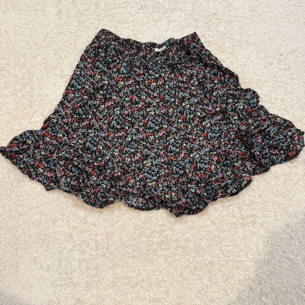 LOFT Red and Blue Ruffled Skater Mini Skirt